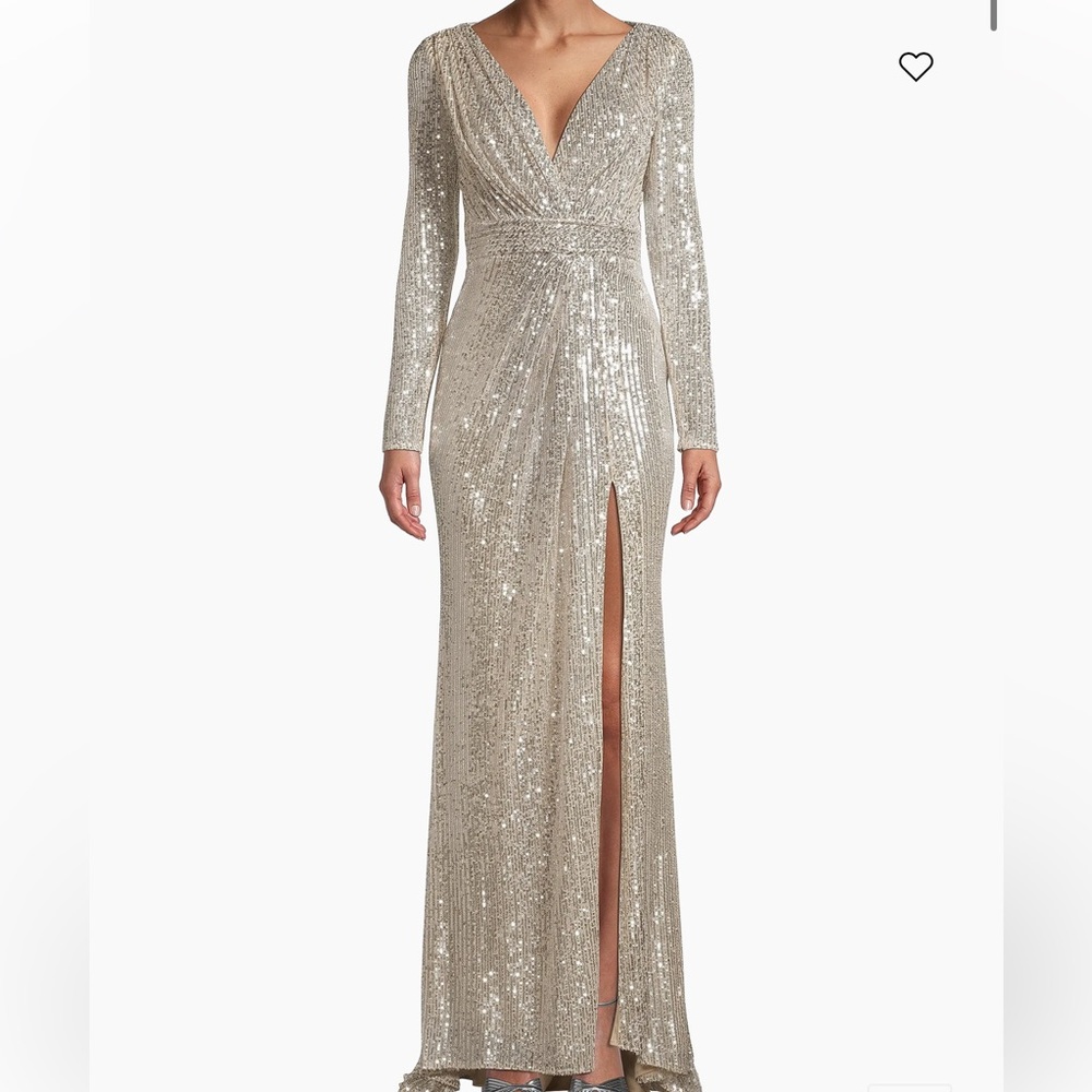 Mac Duggal Silver Long Sleeve Sequin Dress
